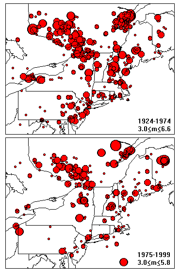 Earthquakes in Cananda and Northeastern US